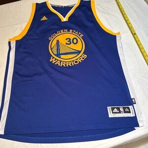 Man 2XL, blue with gold white, Adidas, curry Golden State Warriors jersey.